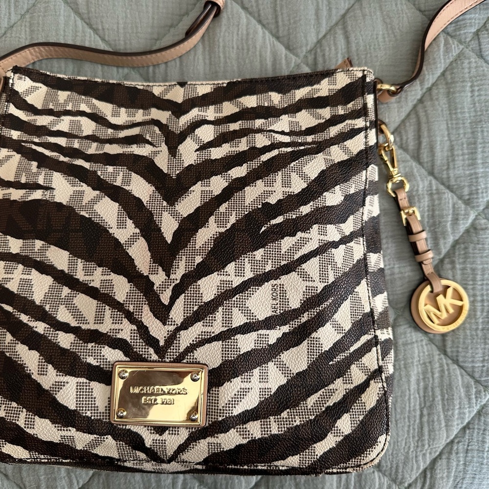 Michael Kors Brown and off White Zebra Print Crossbody Bag